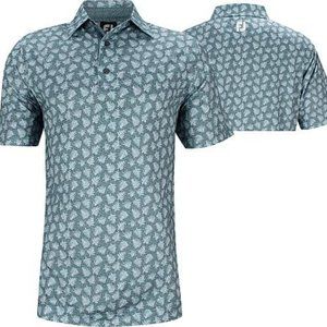 Footjoy Shadow Palm Print Lisle Self Collar Golf Polo -ink/Dusk Blue XL